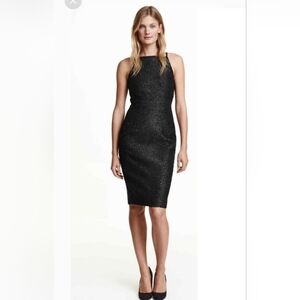 H&M Black Tinsel Sheath Metallic Pencil Dress Sz 4 Sleeveless‎ Sparkly Midi NEW